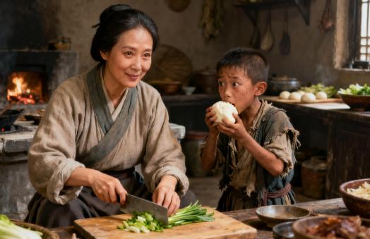 1125年，有个妇人在富商家帮厨，发现厨房有个年幼的孩子在偷吃，她没有声张，反而