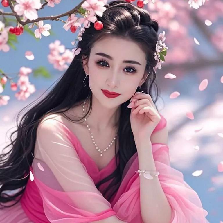 樱花树下，粉色的浪漫少女樱花少女照樱花仙韵少女梦幻樱花写真粉樱少女图粉樱