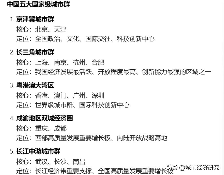 我国五大国家城市群以及核心城市，图片里属于我国五大国家级城市群以及核心城市，网友