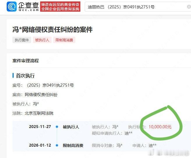 迪丽热巴黑粉被限高热巴告的这个黑粉，我以为赔偿有很多呢…结果就1万块都拿不出来…
