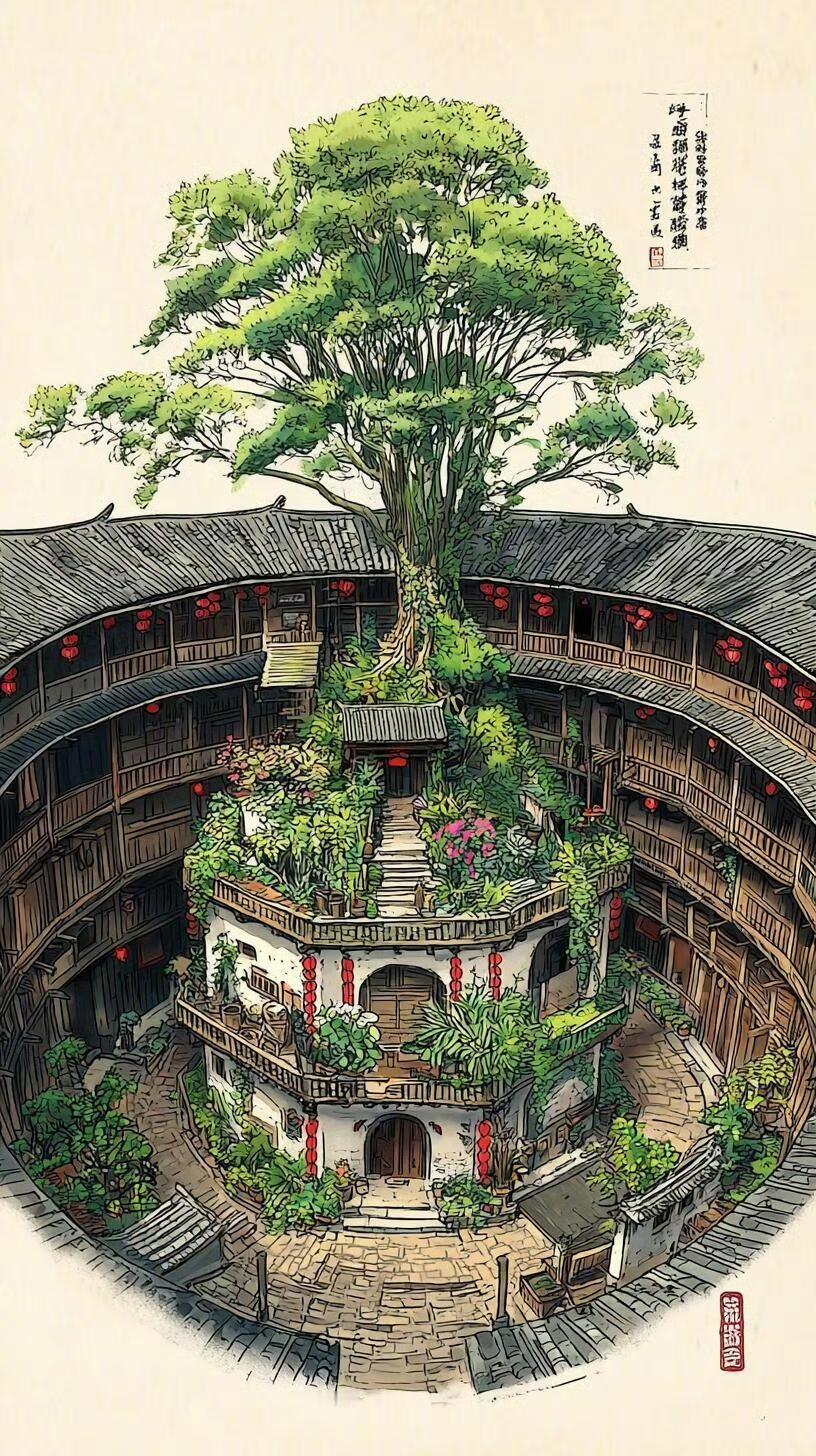 一楼一树一苍穹，半墙半瓦半旧梦。​​​