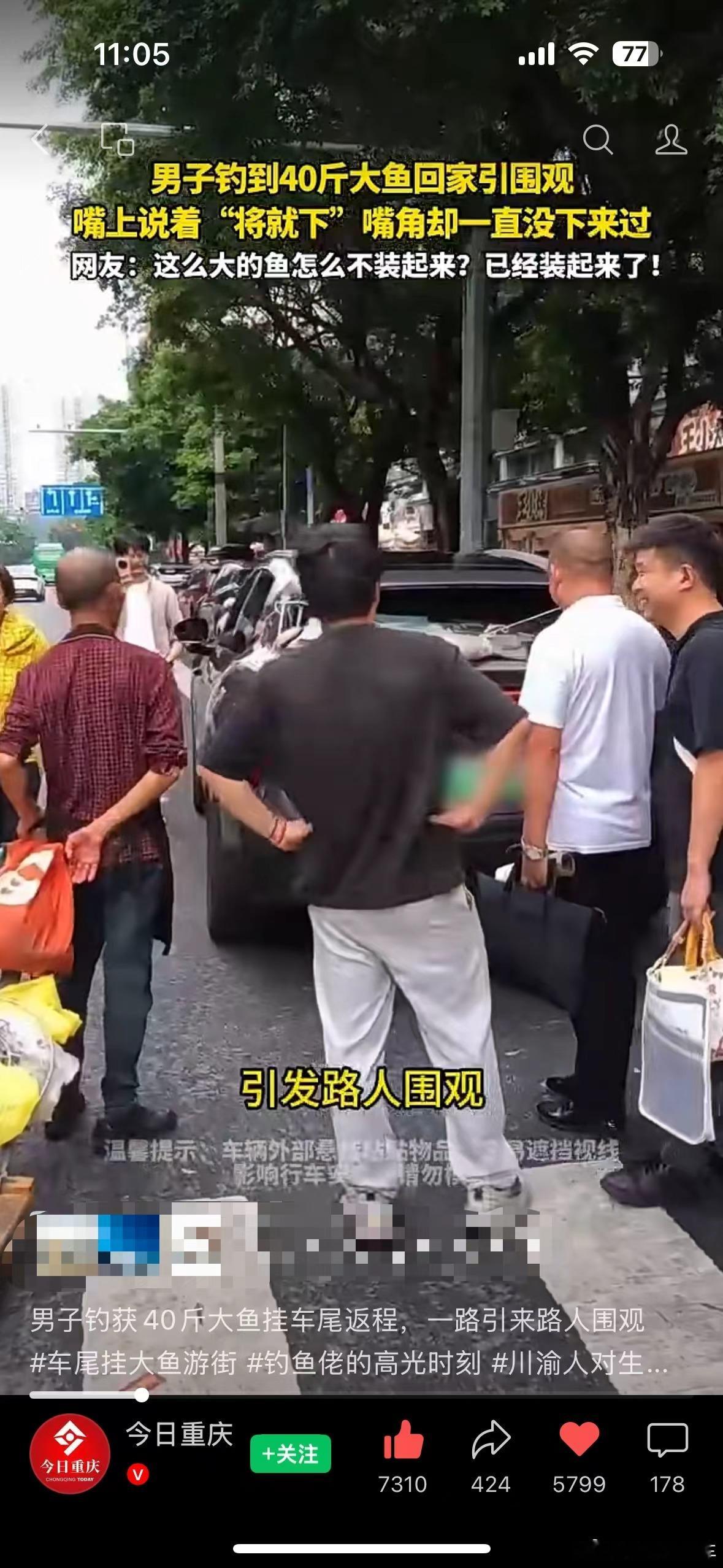 成年人不缺压力，缺“刚提车就中大鱼”的小高光。一辆长安启源Q06在城区低速前行，一条大鱼固定在车尾，