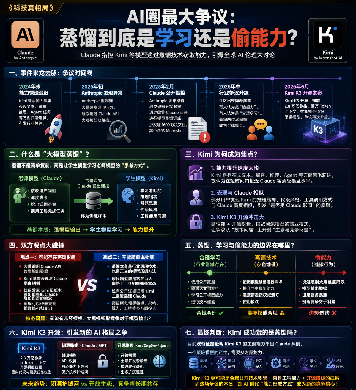 AI圈吵得最凶的话题，就是Kimi等模型是不是通过“蒸馏”学到了Claude的能