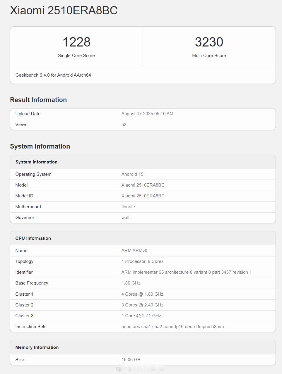 REDMINote15Pro+的Geekbench6跑分曝光，搭载