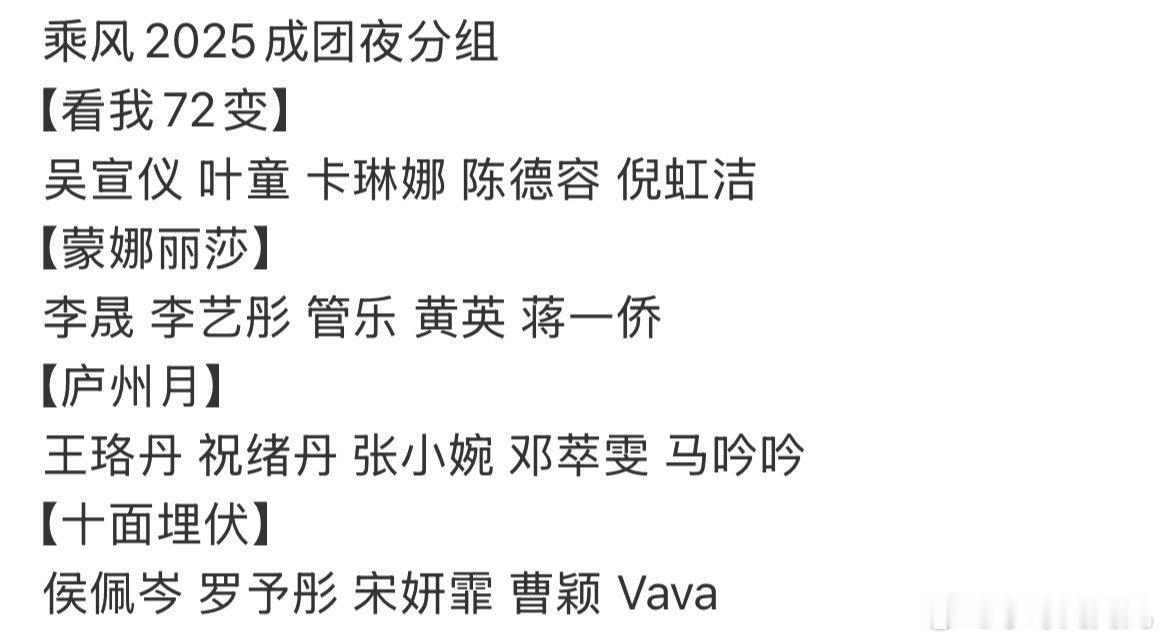 乘风2025成团夜分组好快啊，今年浪姐就马上成团夜了😳​​​