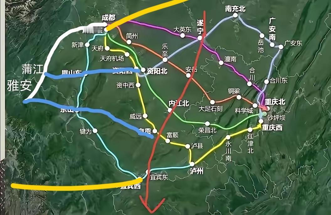 川内现在最需要的高铁通道不是南北的遂宁到宜宾（绵遂内泸铁路和成自宜高铁就可以实现