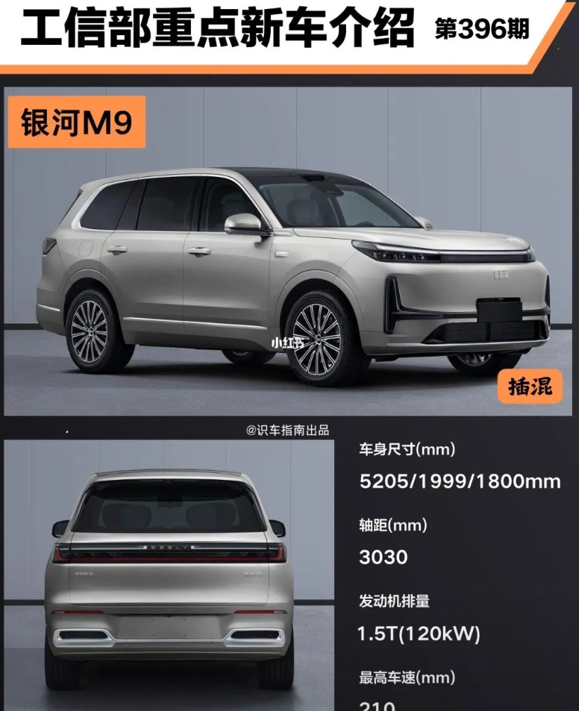 工信部新车-银河M9吉利银河M9现身曝光，长宽高为5205/1999/1