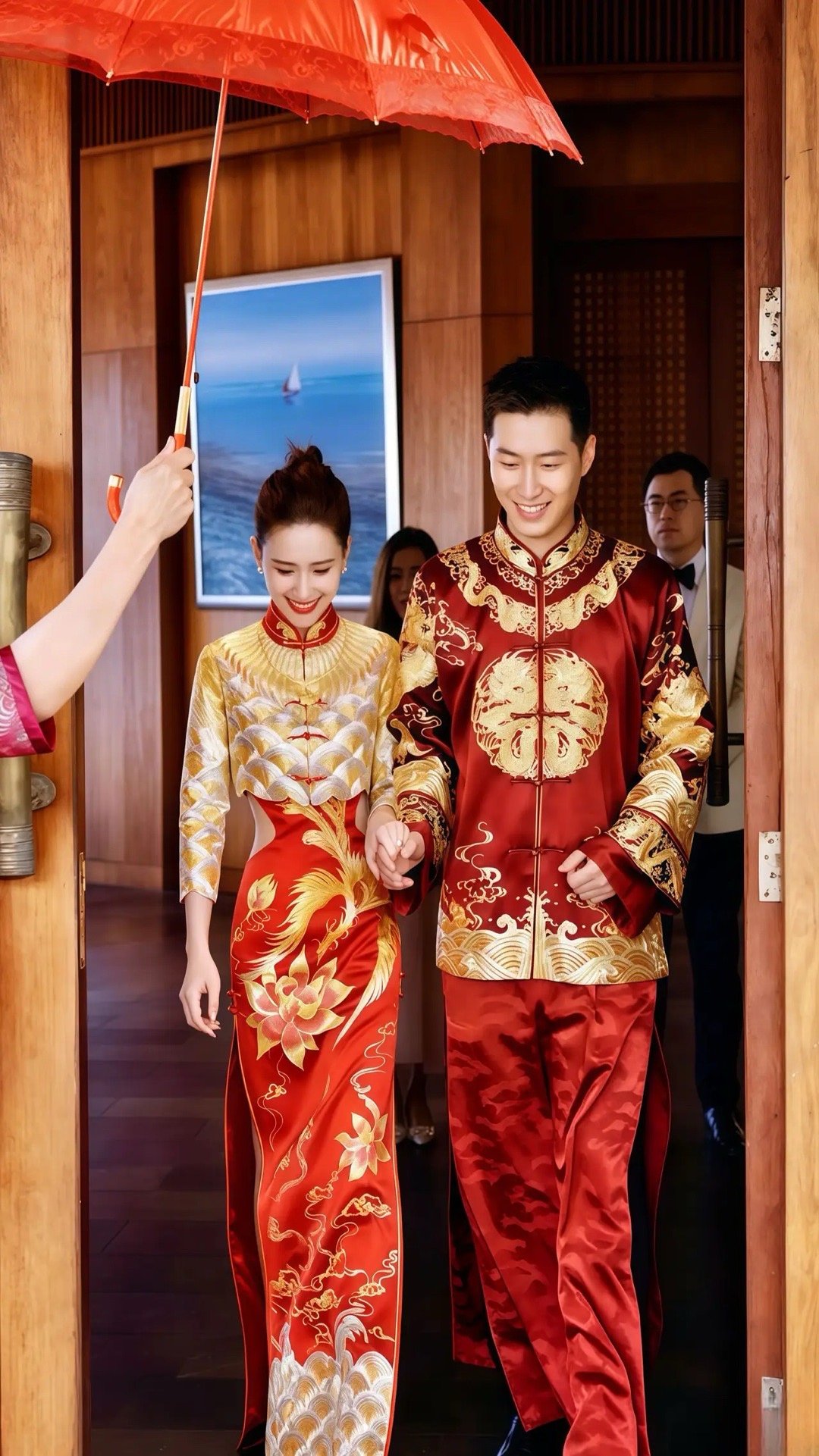 这张照片是演员窦骁与赌王千金何超莲在2023年巴厘岛婚礼上的经典中式婚礼画面，也