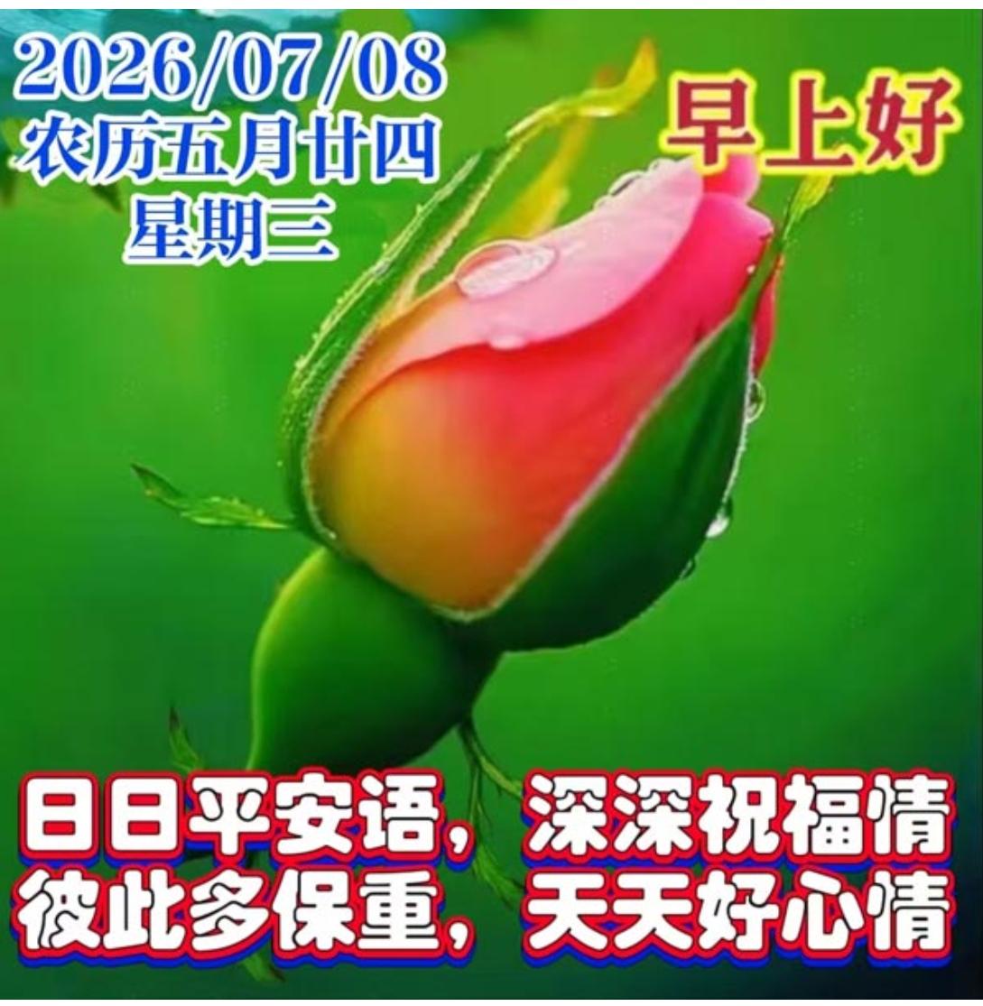 周三早安，顺祝夏安；夏日清晨，祝福飘香；问候情长，岁月静好；人心依旧，余生