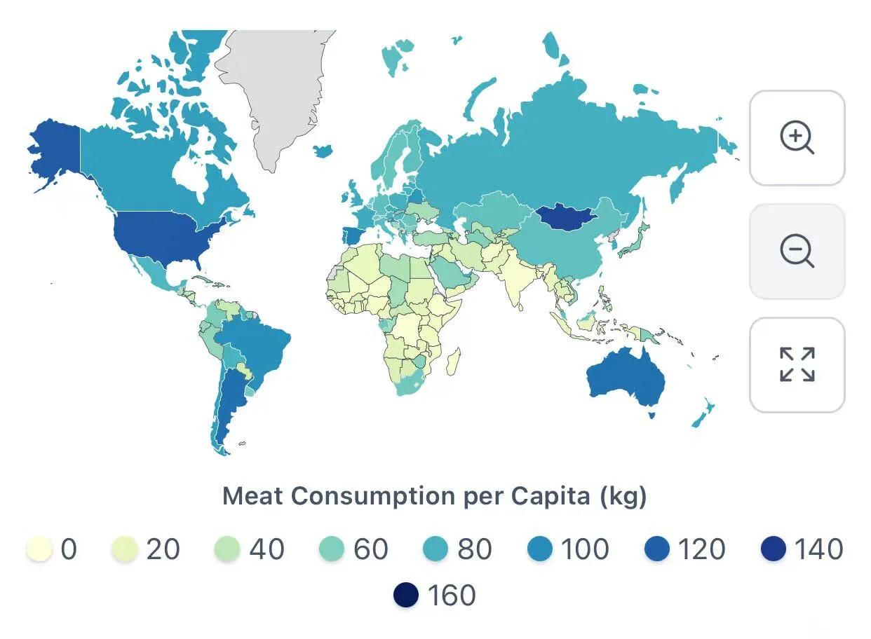 2022年，非洲布隆迪人均消费3.68公斤肉类。2022年，原地踏步的阿富汗人