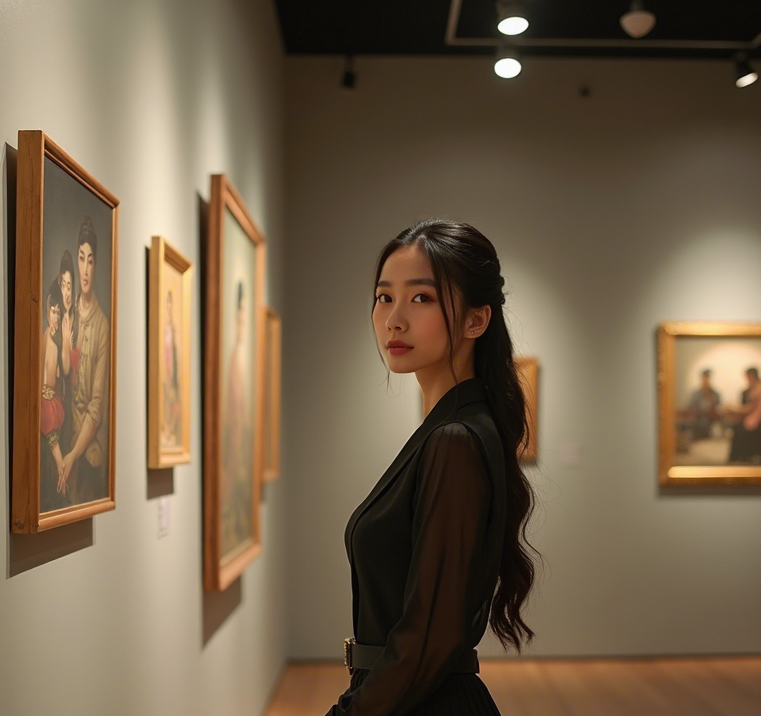 美女与艺术邂逅：画展中的绝美瞬间