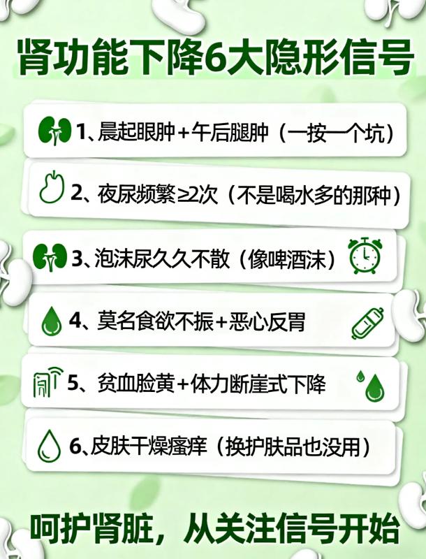 肾功能下降的6大隐形信号，早发现早调理