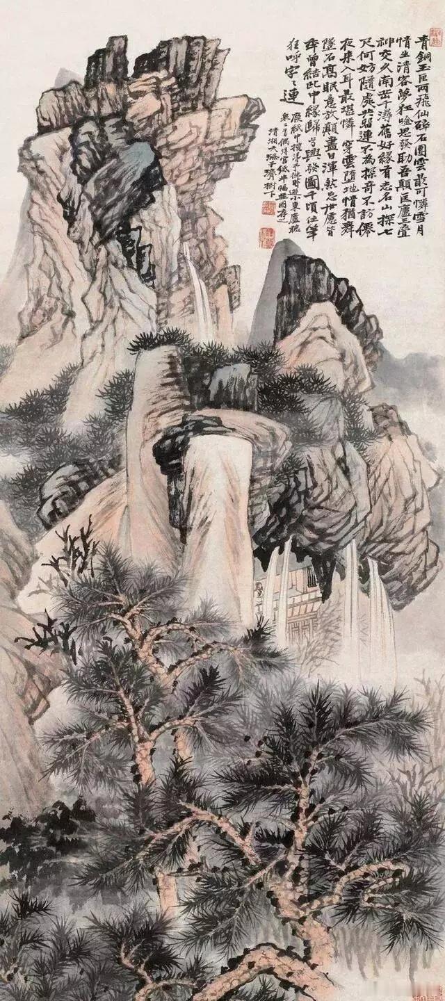 清石涛小东庐听泉图。石涛的绘画在当时即名重于世。石涛饱览名山大川，“搜尽奇峰