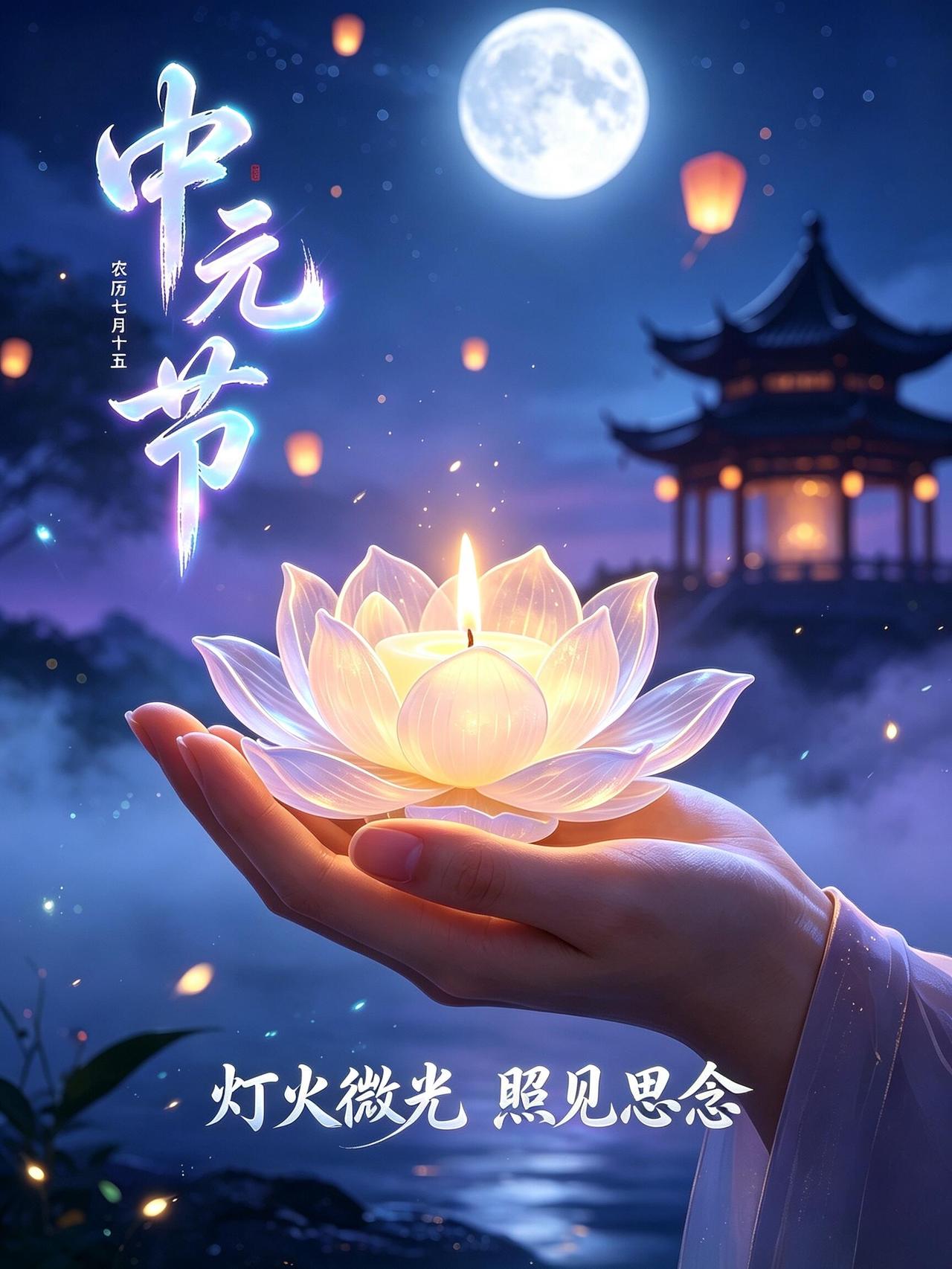 中元寄哀思，灯火念故人🕯️。夜色渐深，月光铺洒大地，我们用虔诚的心意，送别过往