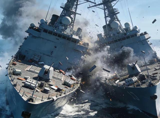 撞了，撞了，美国两艘军舰自己撞到了一起。2月11日，美国一艘伯克级驱逐舰和一艘