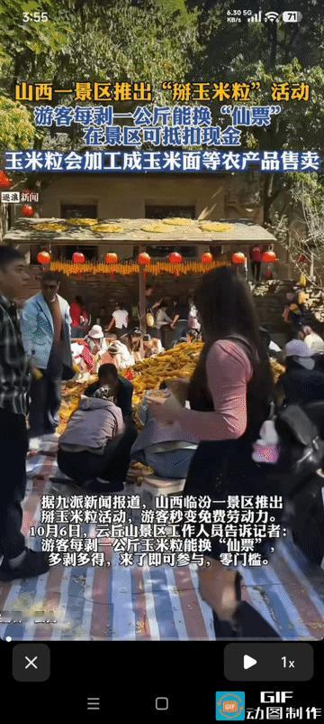 “这招绝了!”山西一景区脑洞大开，推出“剥玉米粒”活动，游客每剥1公斤玉米粒就