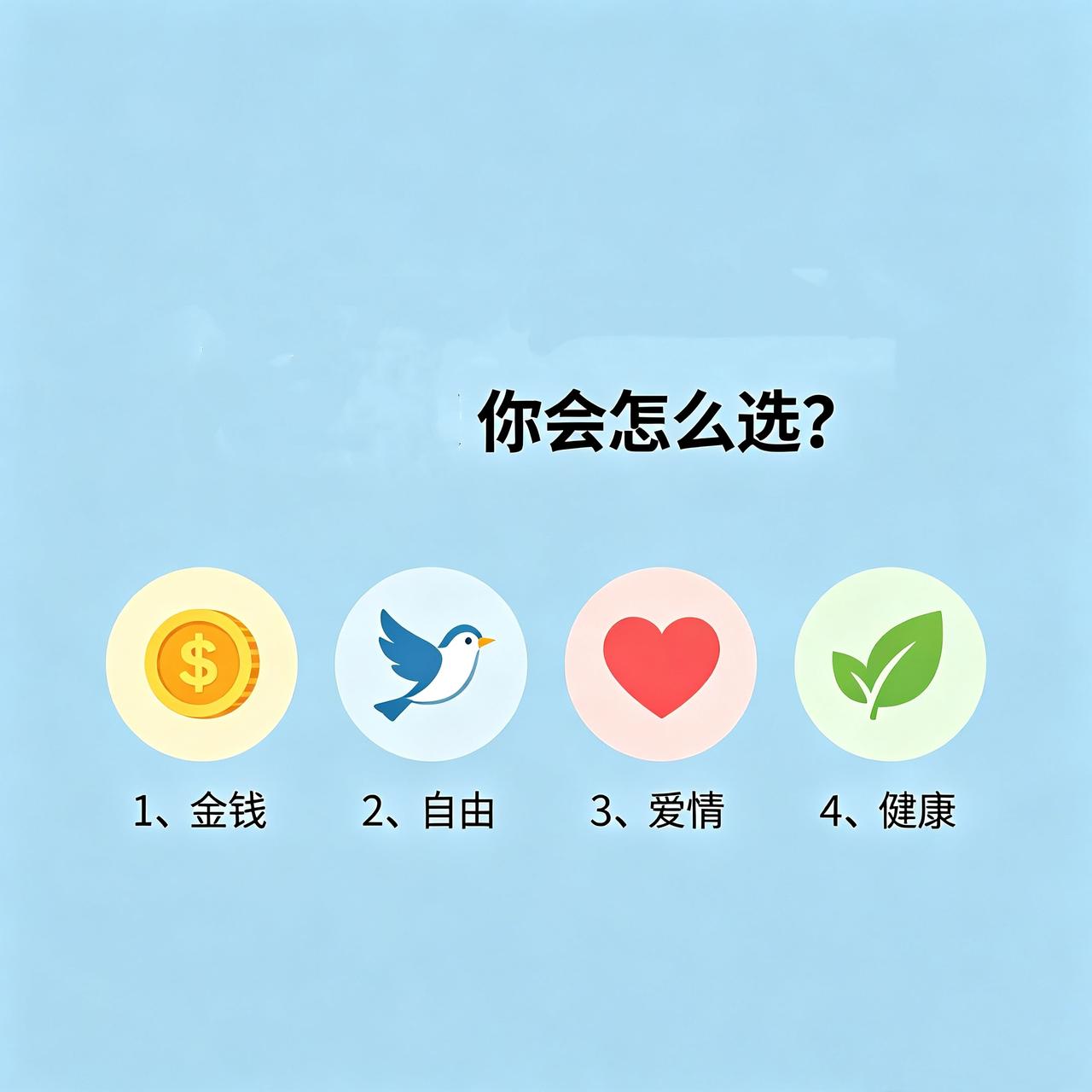 如果人生必须做一道选择题，只能放弃一样，你会怎么选？1、金钱2、自由3