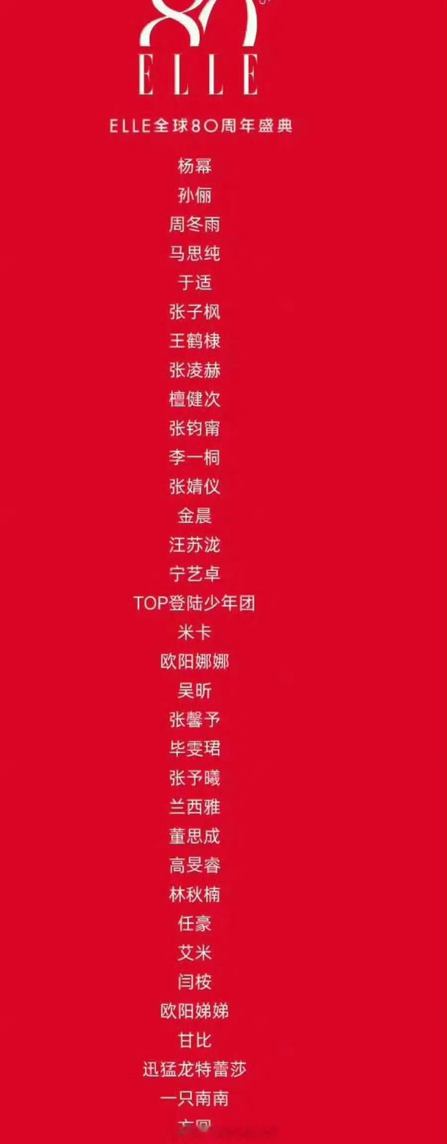 网传ELLE全球80周年盛典名单，怎么会这样，一点看头都没有啊……​​​