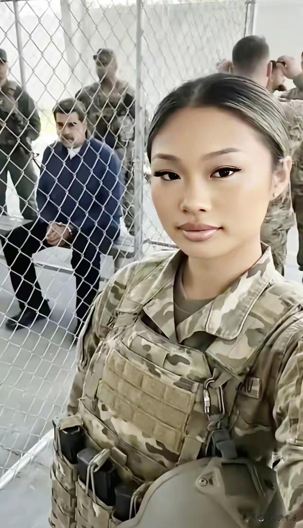 马杜罗坐在铁丝网的那一侧，而这个具有东方面孔的女子，站在铁丝网的这一侧，如果这张