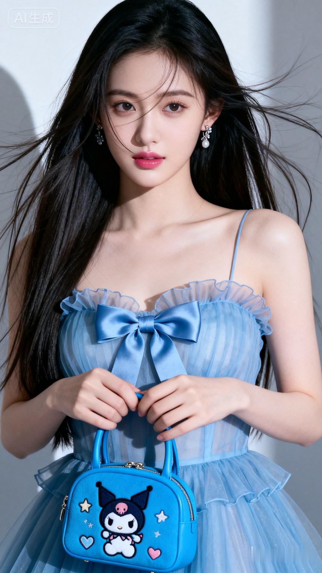 甜美少女风穿搭，蓝色蝴蝶结连衣裙搭配可爱小包包，元气满满！💕👗👜