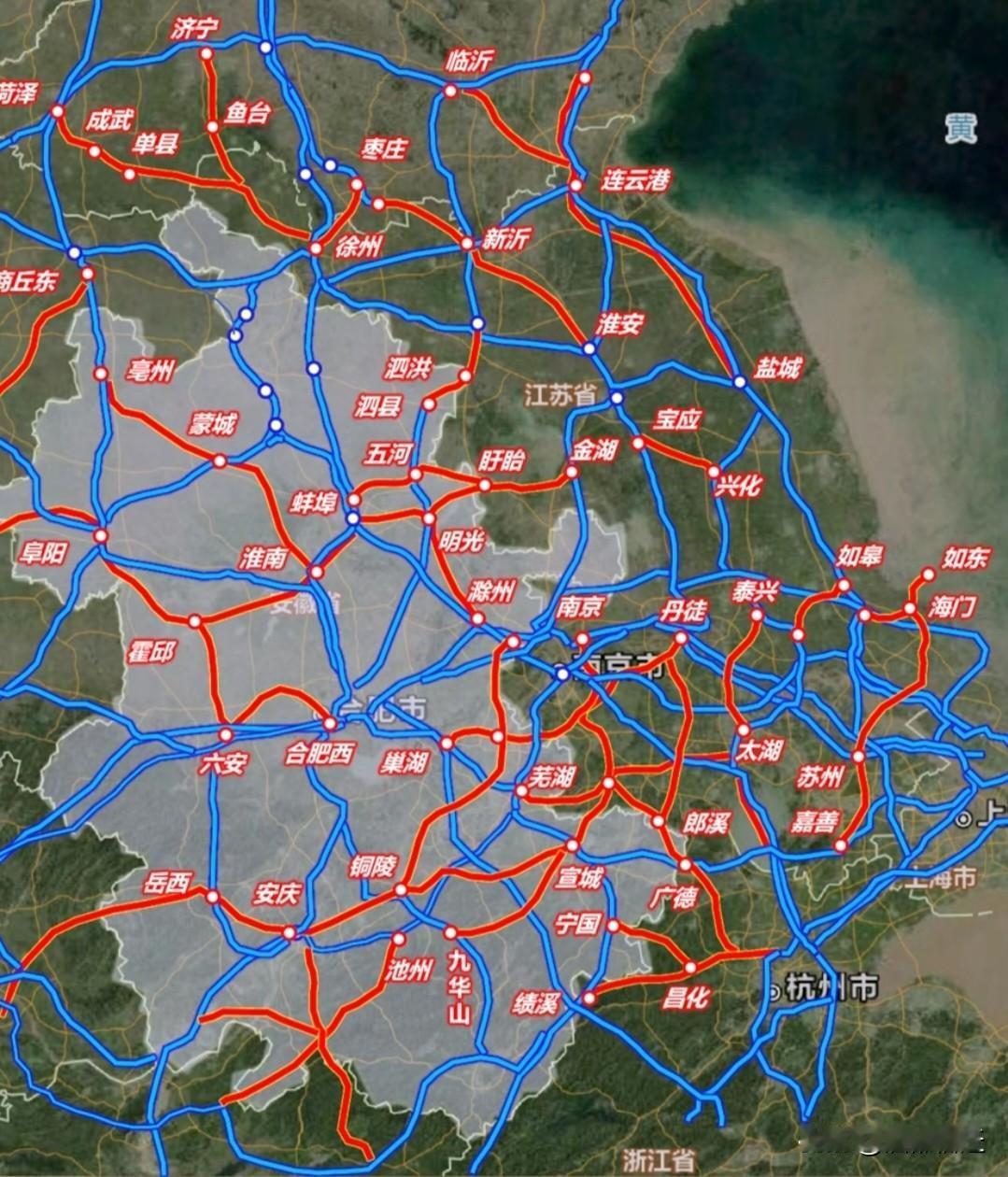 最近看了一下江苏—安徽高铁规划线路图，着实令人惊叹！那线路纵横交错、密密麻麻，宛
