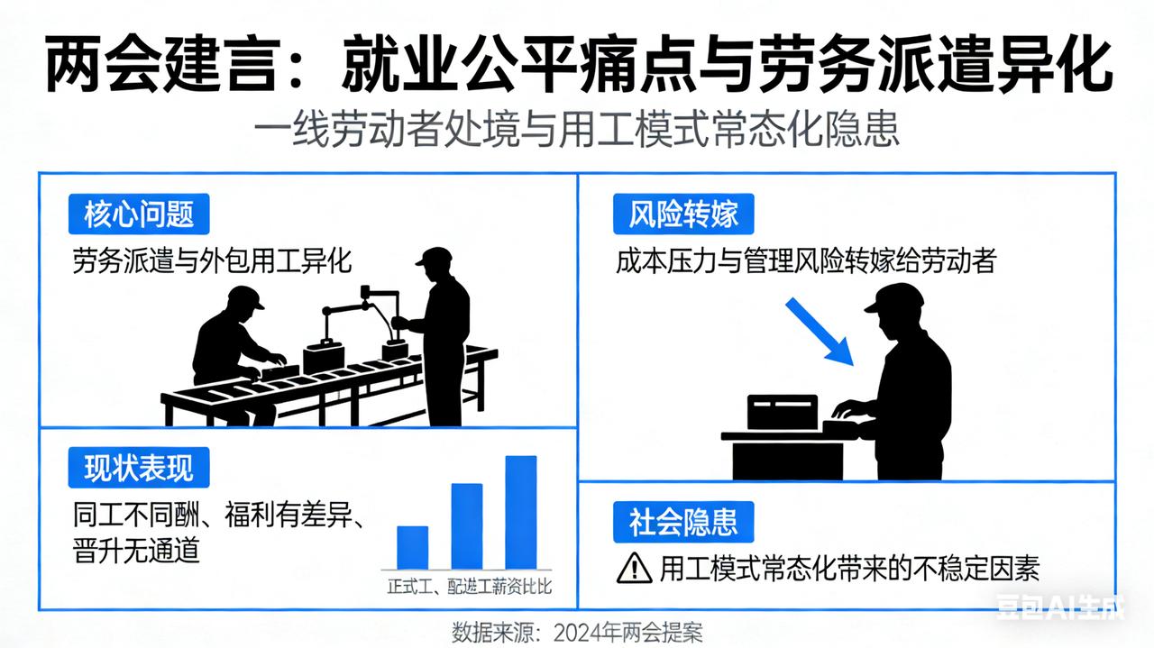 这篇两会建言切中就业公平痛点，直指劳务派遣与外包用工异化带来的社会隐患，道出千万