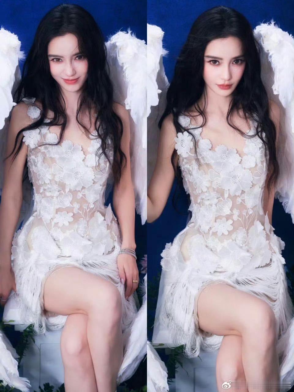 Angelababy翅膀大家不要放过这个baby啊，太美啦，白色的衣服更衬白色的