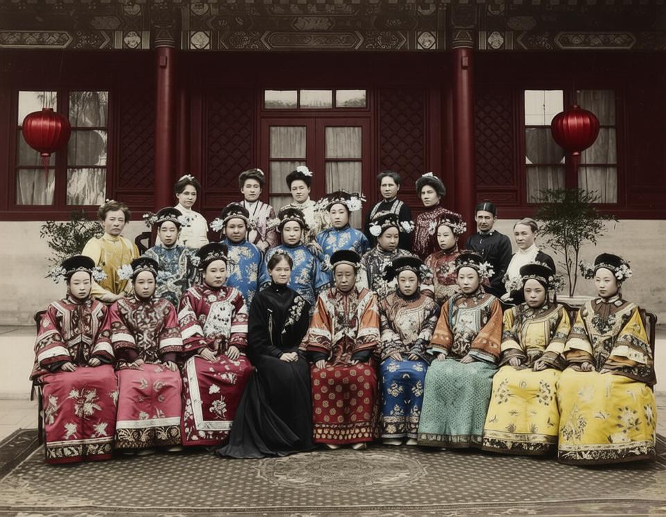 这是日本摄影师山本赞七郎在1903年12月26日拍摄于美国驻华公使馆的珍贵合影，