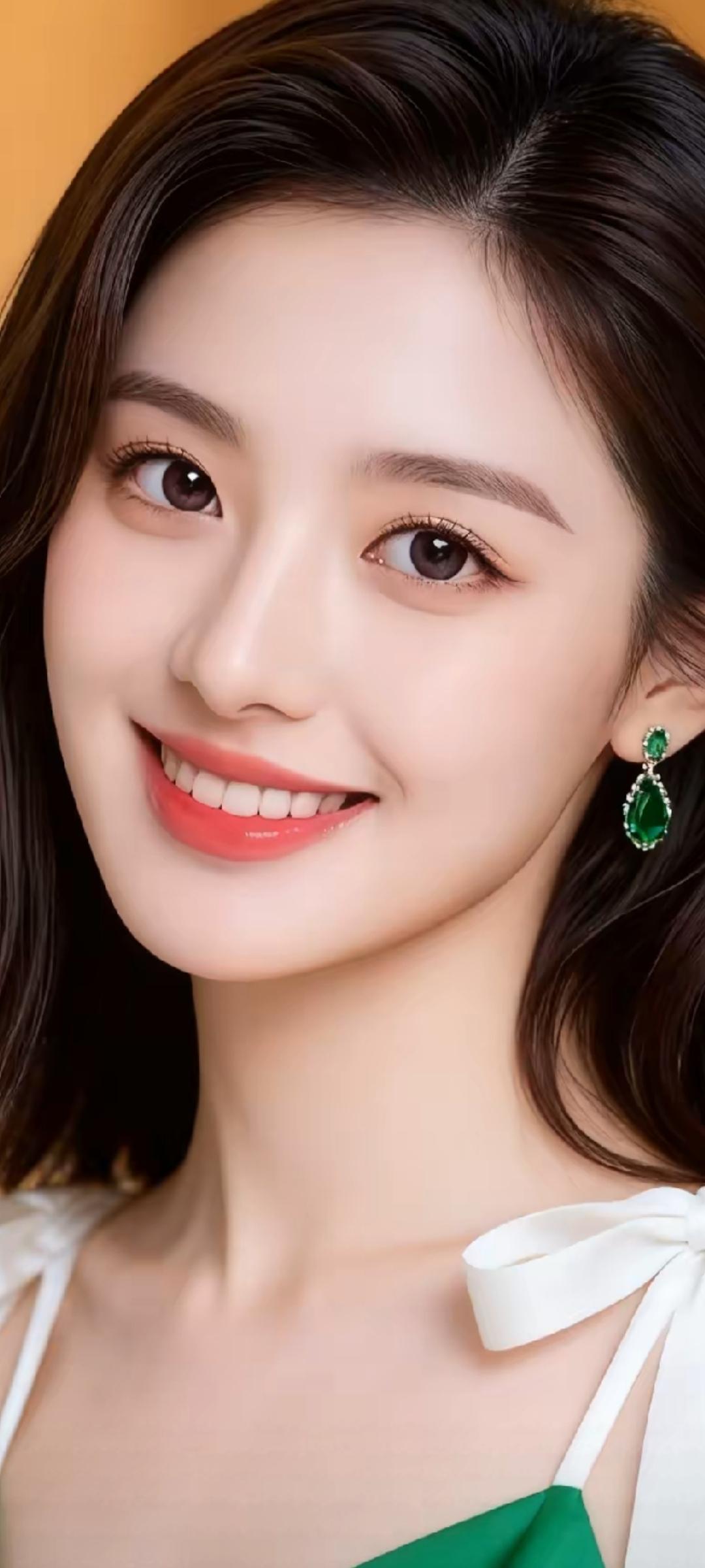 甜美笑容，绿宝石耳环，清新自然