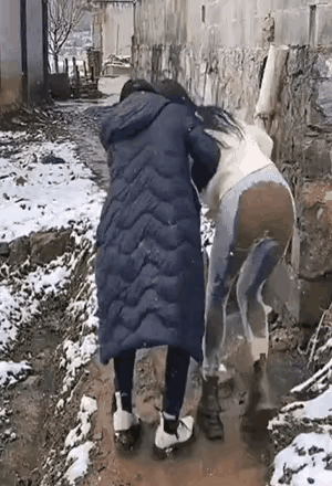 大雪天气姐妹俩还出去上班