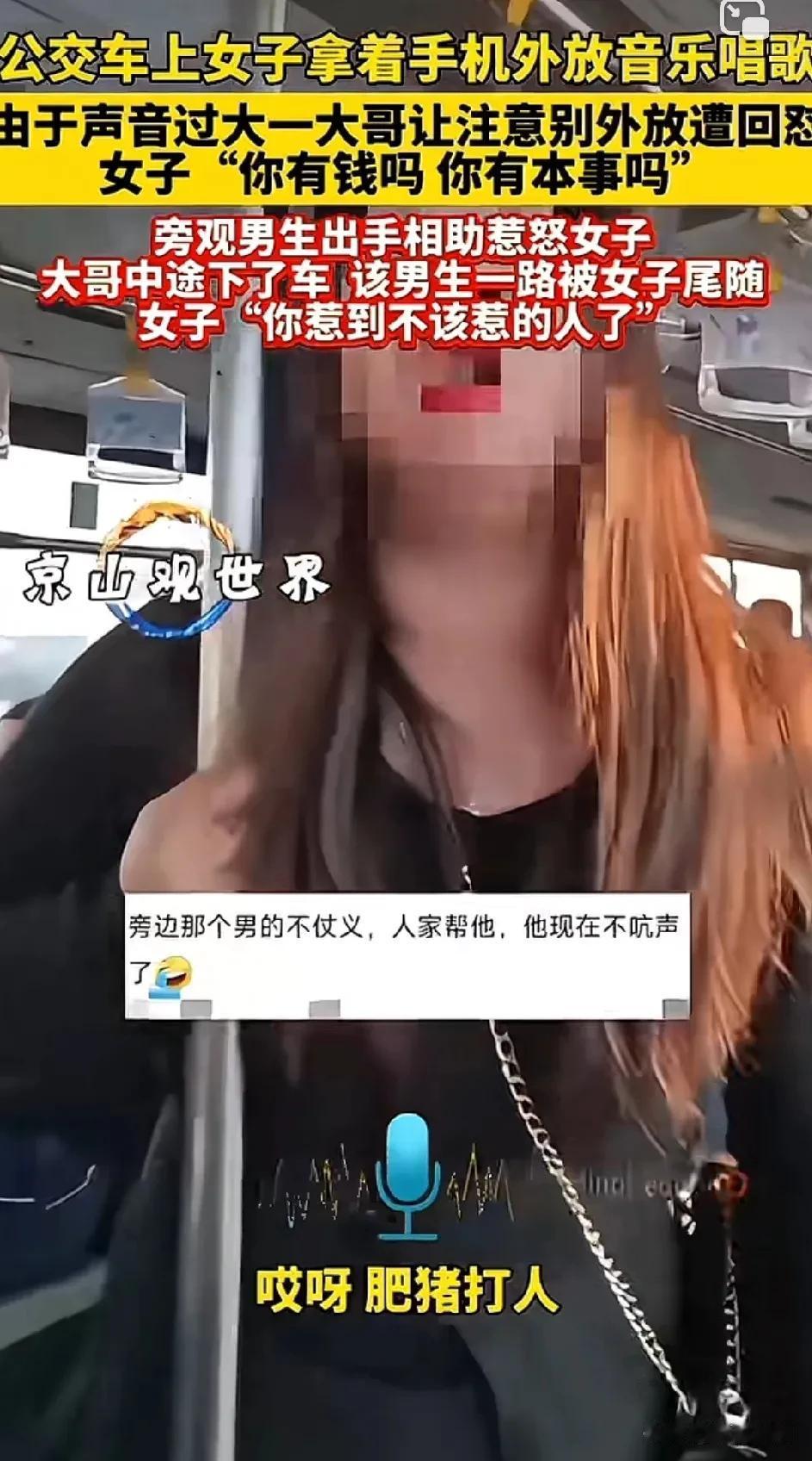 公交车斗智斗勇一幕！该不该骂人！大叔“叫你声音小点你听不到你？”女子叫嚣“你