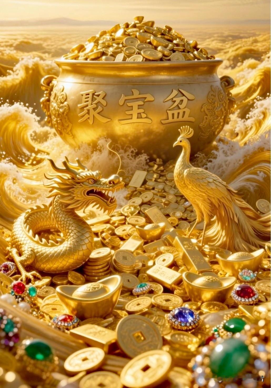 龙凤呈祥临吉宅，聚宝盆满纳千祥。