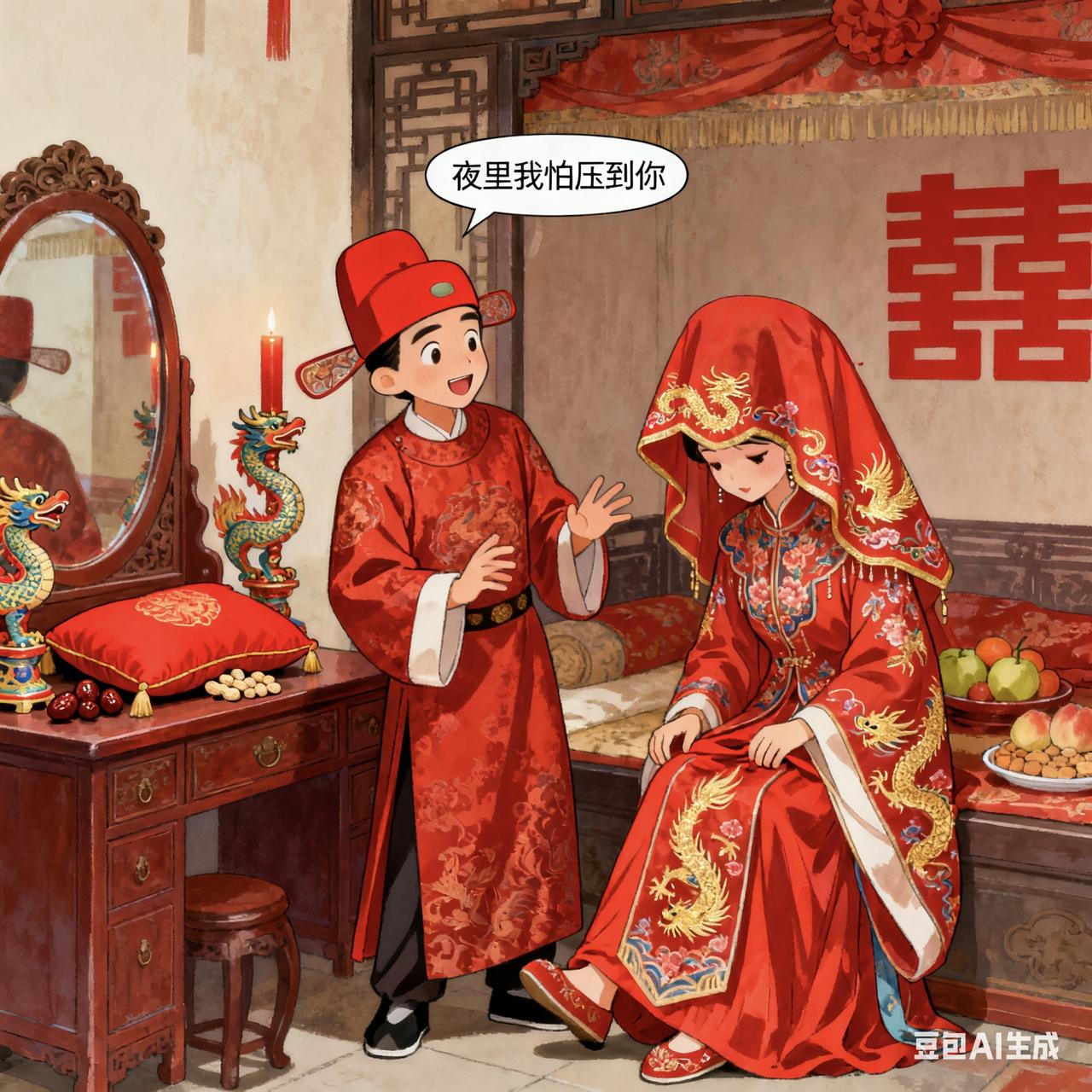 古代笑话新郎官夜里翻来覆去，新娘忍不住问：“你咋跟烙饼似的？”新郎红着