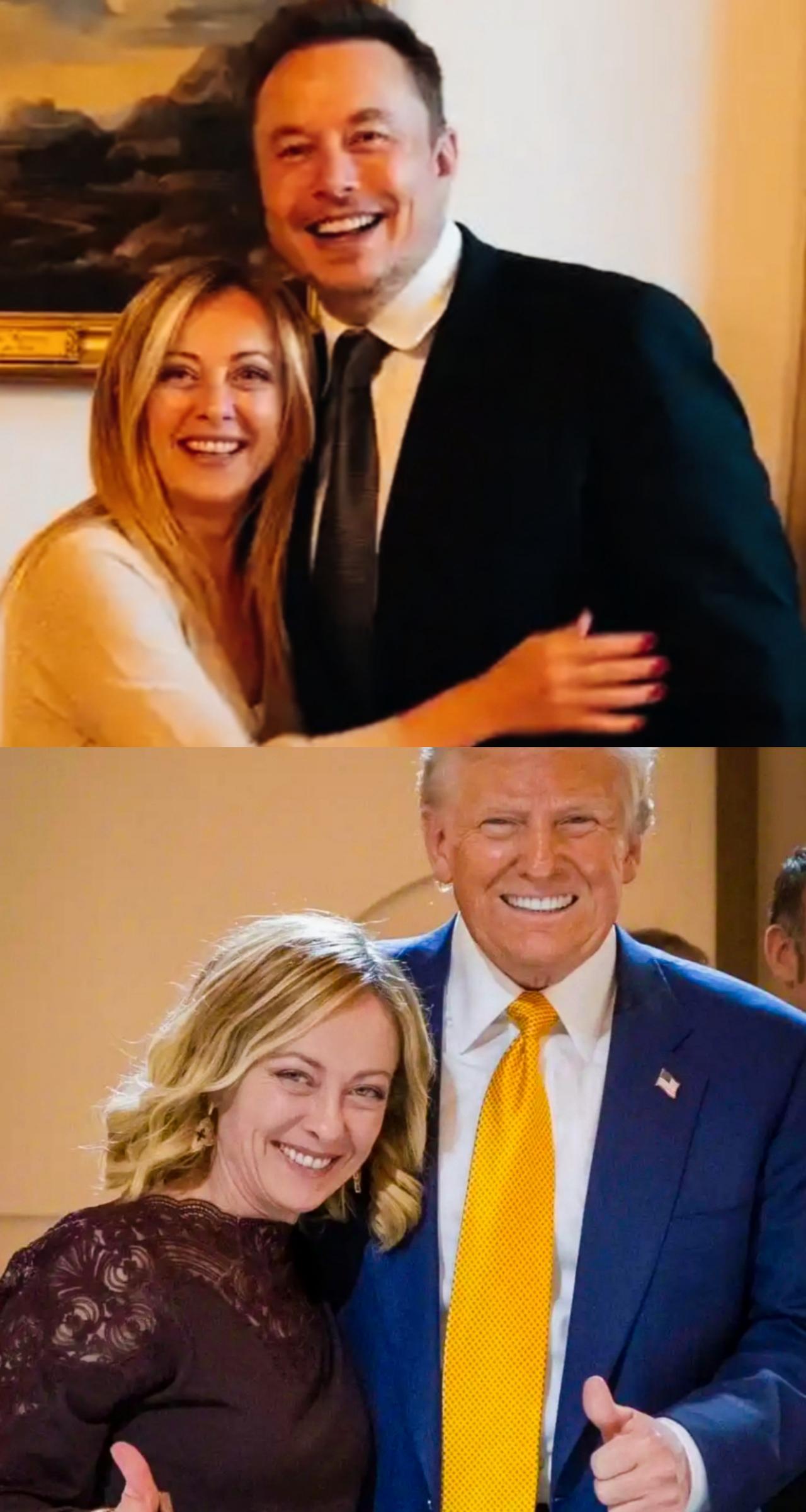 梅洛尼站在特朗普和马斯克身旁时，哪一个笑容更真诚呢？梅洛尼站在马斯克身旁时，笑