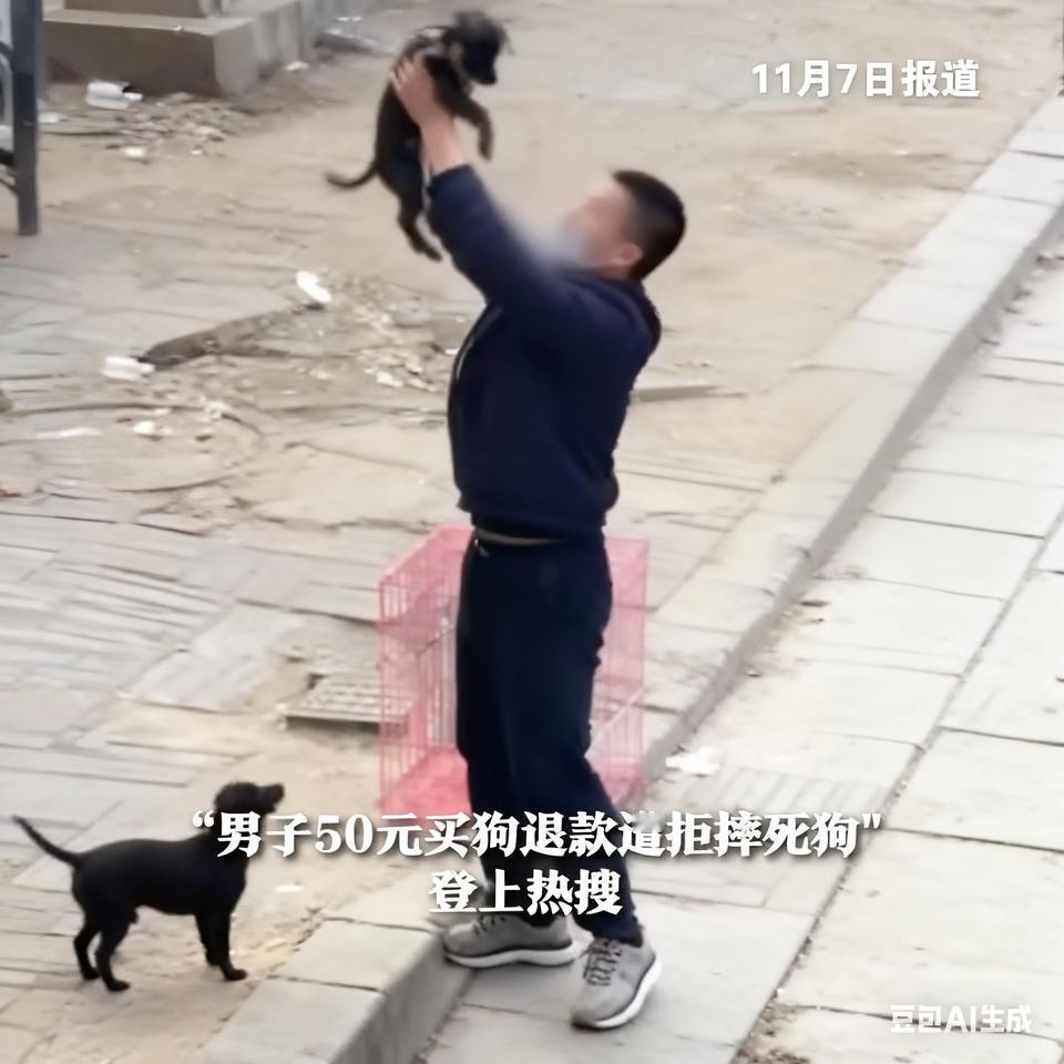 11月4日，河南省周口市的街头，一老人在摆摊卖宠物狗。一名男子经过一番挑选，花5