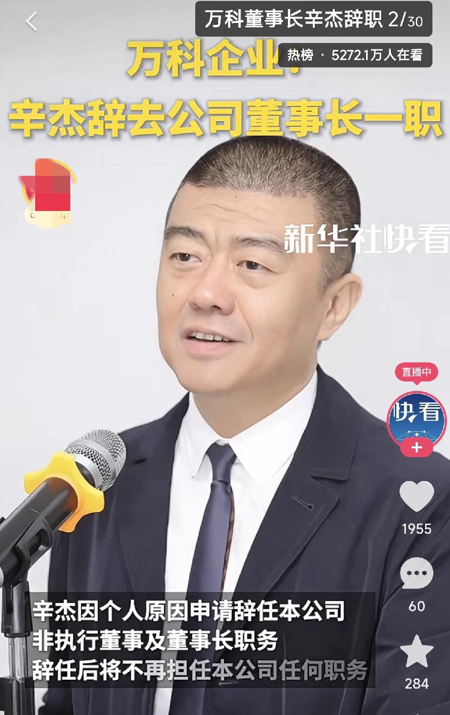这事儿现在传得沸沸扬扬——万科董事长辛杰，说换就换了。听说上个月18号，他正