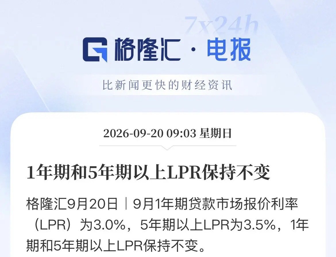 房贷利率继续维持不变！9月LPR报价出来了，5年期LPR依然维持在3.5%，如果你减30个基点，依然