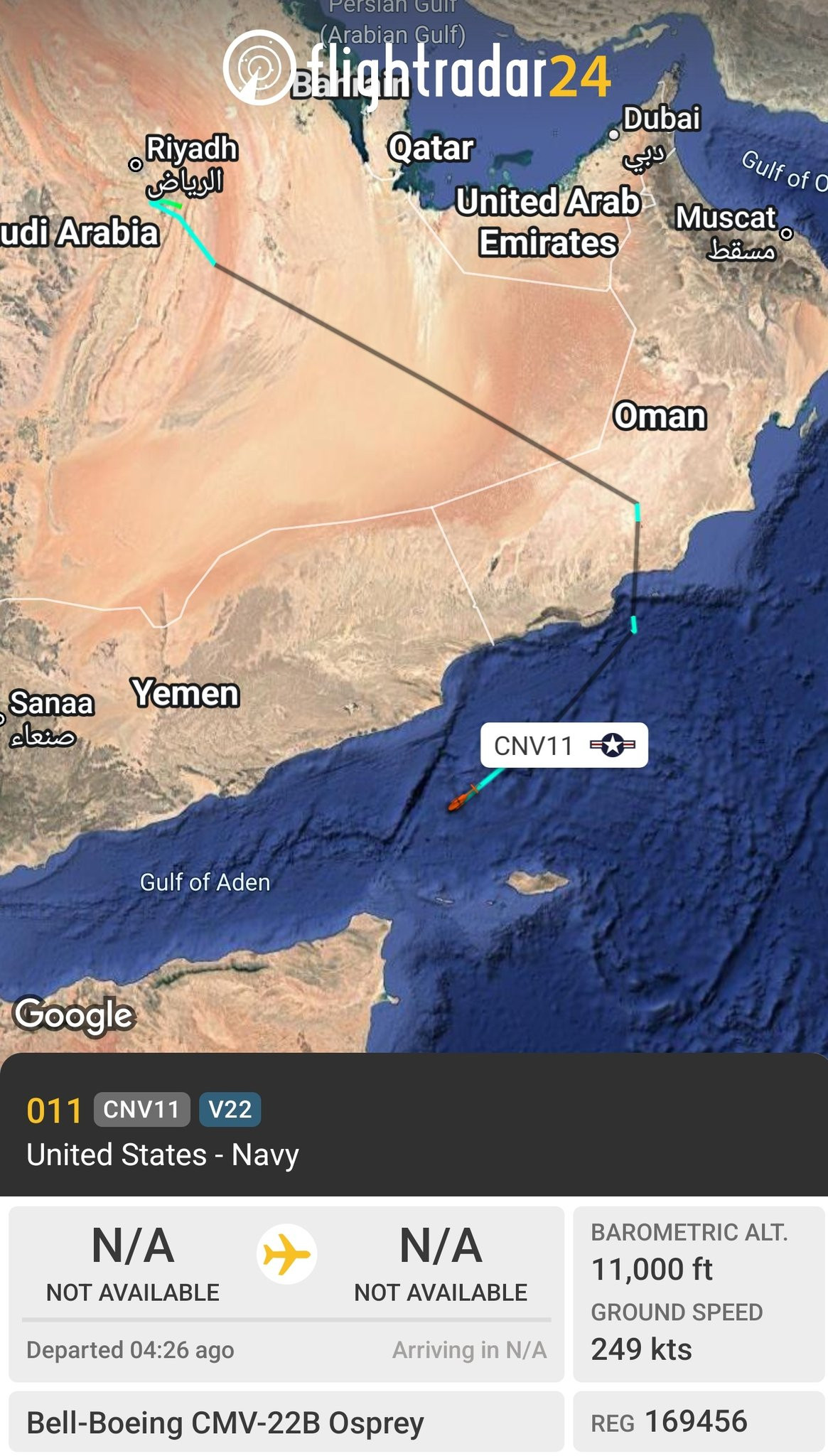 3月15号，CMV-22B的飞行活动显示，美国海军林肯号航母(CVN-72)疑似