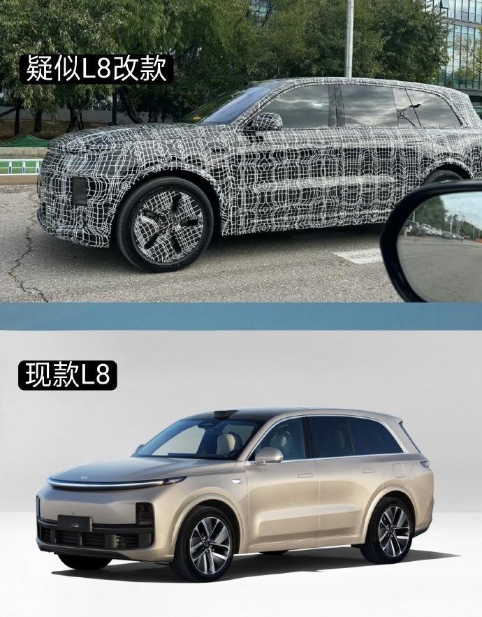 理想L8要改款了？看这个伪装车，尺寸明显加长了，家族式外观设计没怎么变化。个人感