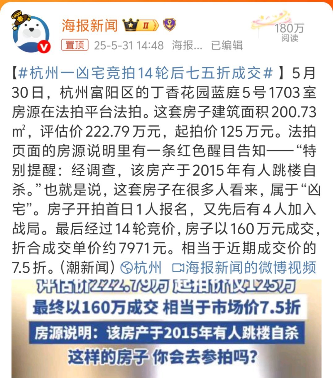 杭州一凶宅竞拍14轮后七五折成交有个问题，如果他买下来直接出租，租客是不是大概率