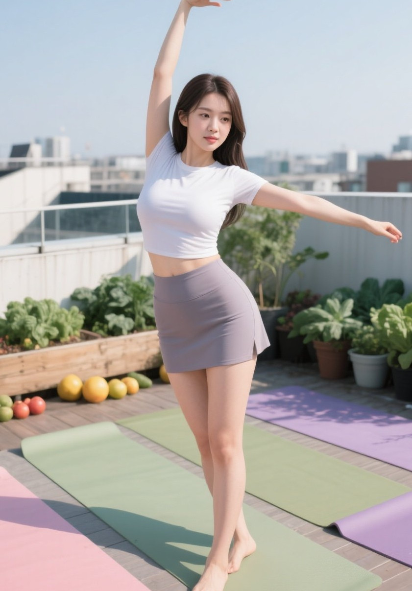 娇俏少妇天台练瑜伽，身材火辣自信满满