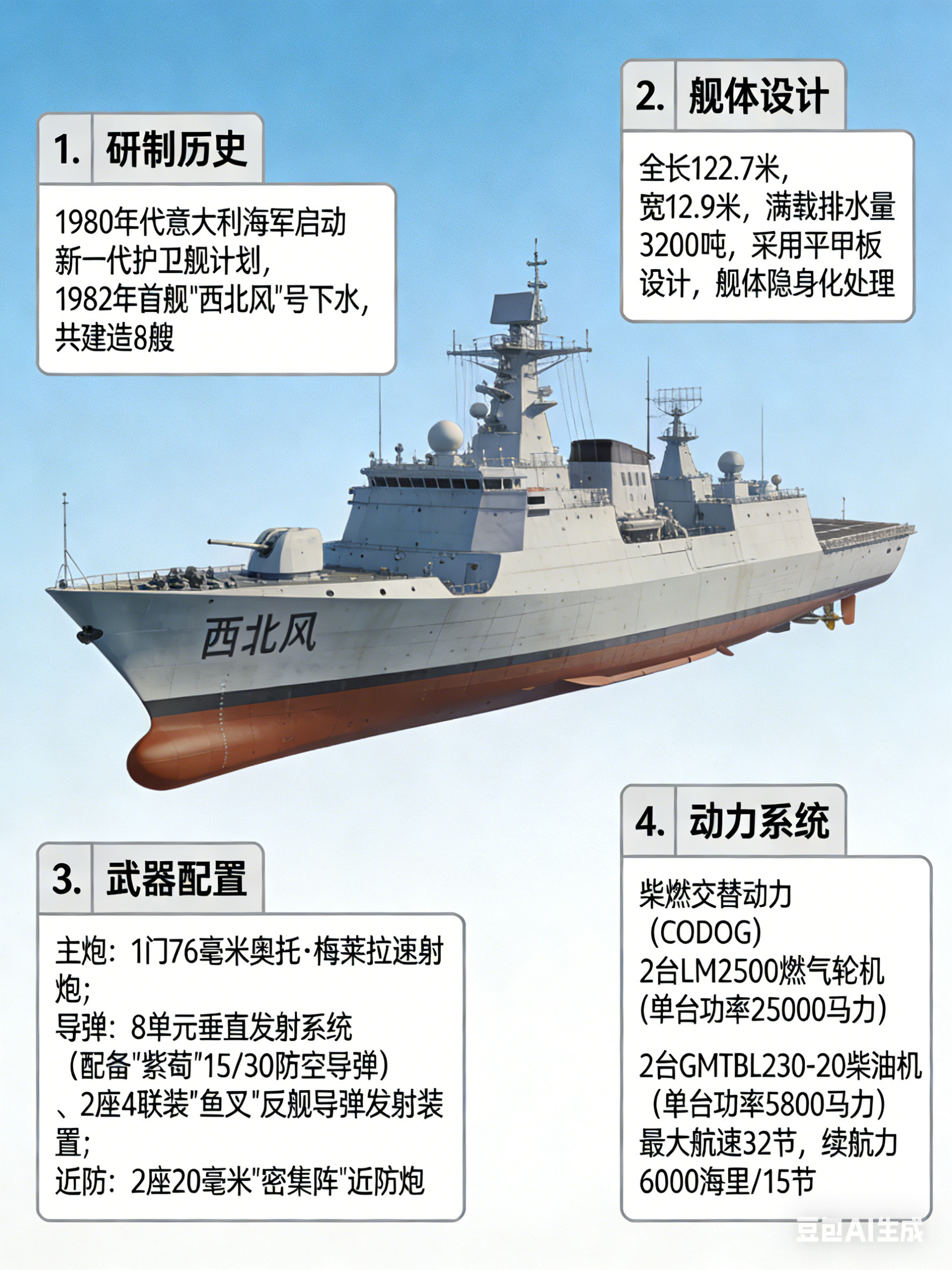 军事ai新视野意大利“西北风”级护卫舰“西北风”级护卫舰是意大利海军于20世纪