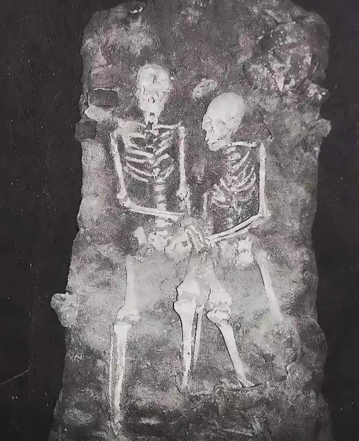 这两具遗骸，是在沈阳东华门施工时被挖掘出来的。分别为一男一女，被铁镣、手铐紧紧拴