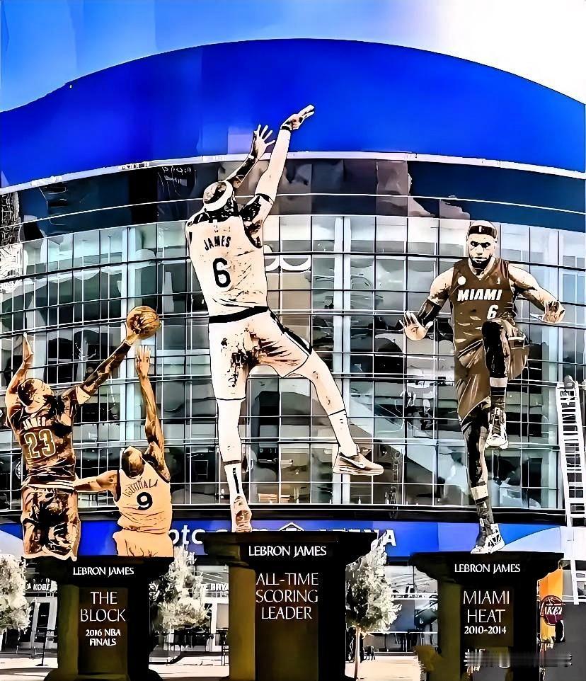 历史第一人！勒布朗-詹姆斯将创NBA三城立雕像神迹，骑士热火湖人抢着为他塑像！