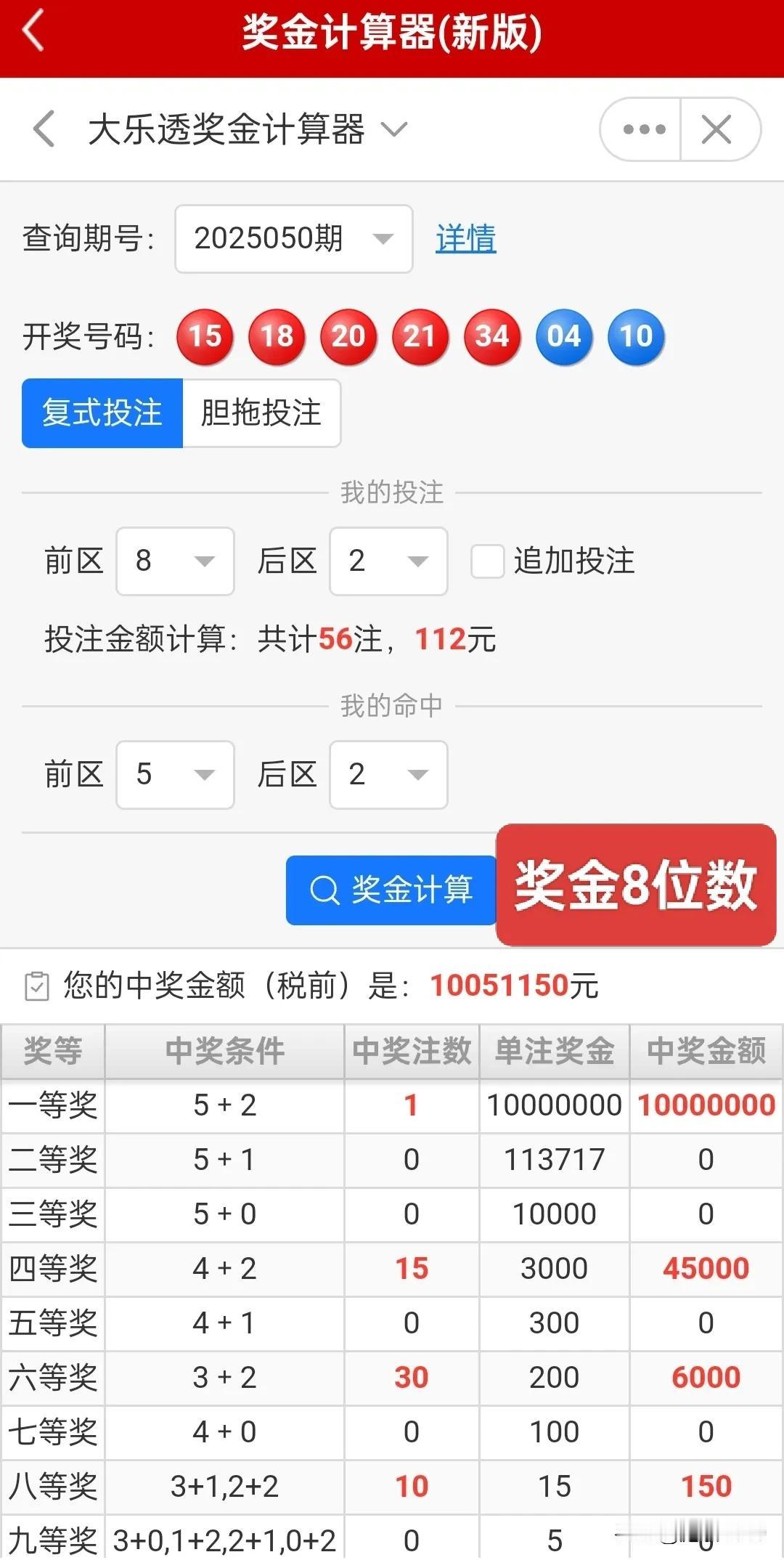 大乐透8+2与双色球8+2，投资相同，奖金差的多了，大乐透8+2，中5+2，奖金
