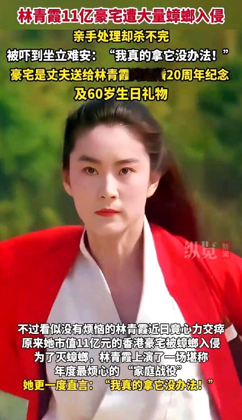 能防住狗仔的11亿豪宅，防不住一只蟑螂。这不是段子。林青霞飞鹅山的家，去年九