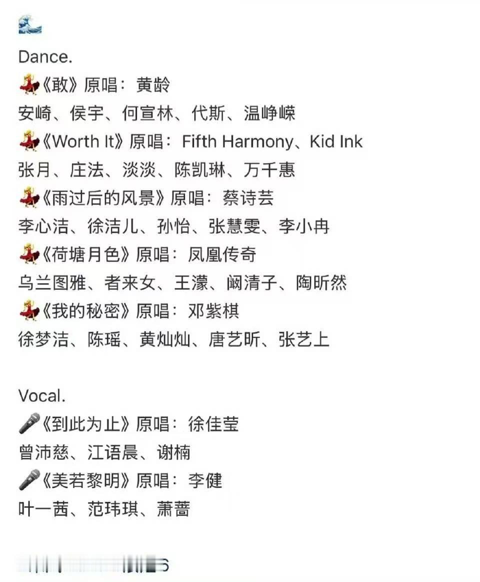 网传《浪姐7》第二次公演分组选曲。五人组：乌兰图雅，者来女，王濛，阚清子，陶