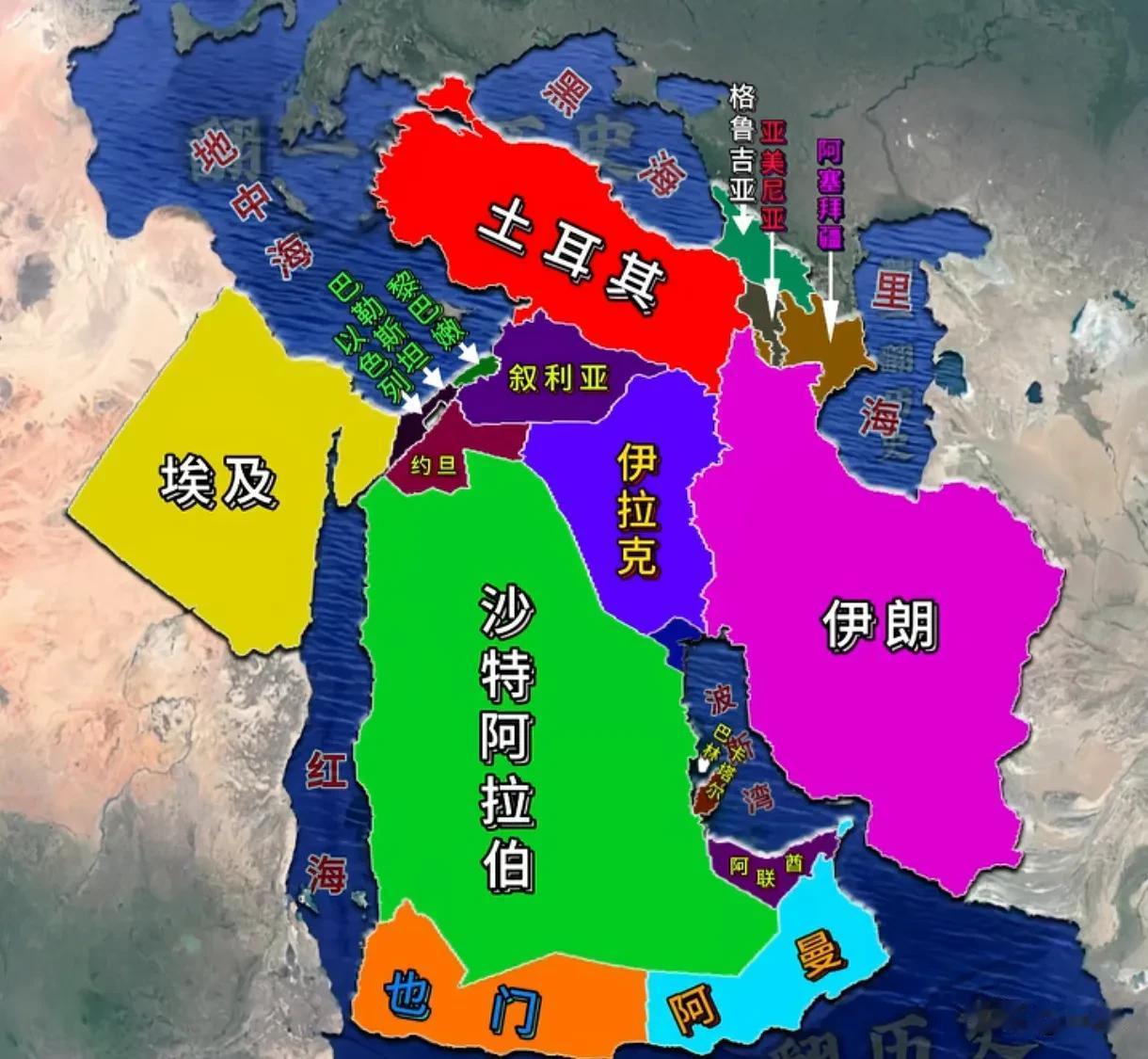 小小中东，战乱不休。以色列异军突起，第一步，以色列拿下巴勒斯坦和黎巴嫩。第二