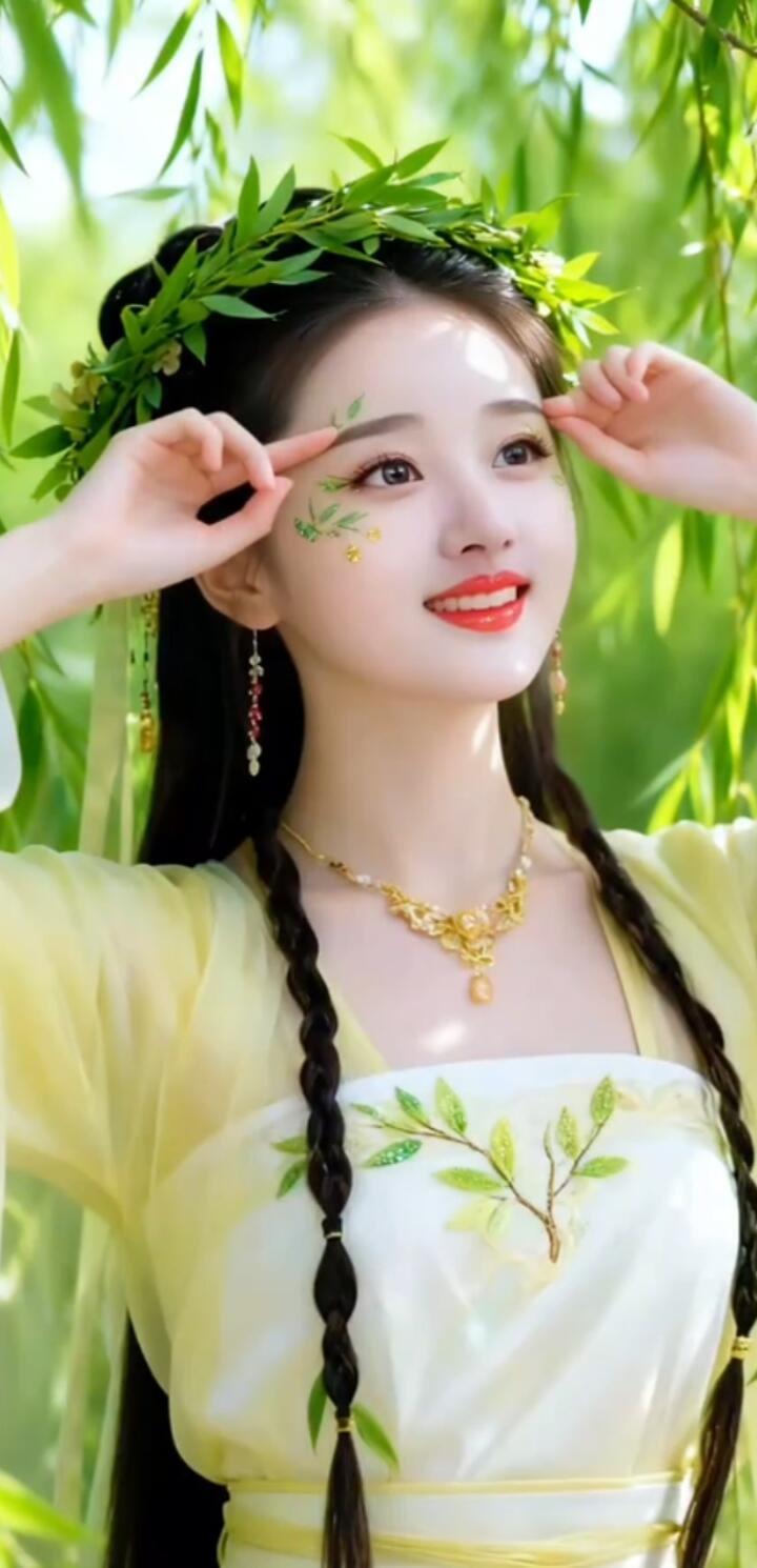 仙气飘飘的森林精灵，自然妆容与绿意相映成趣！🌿🌸