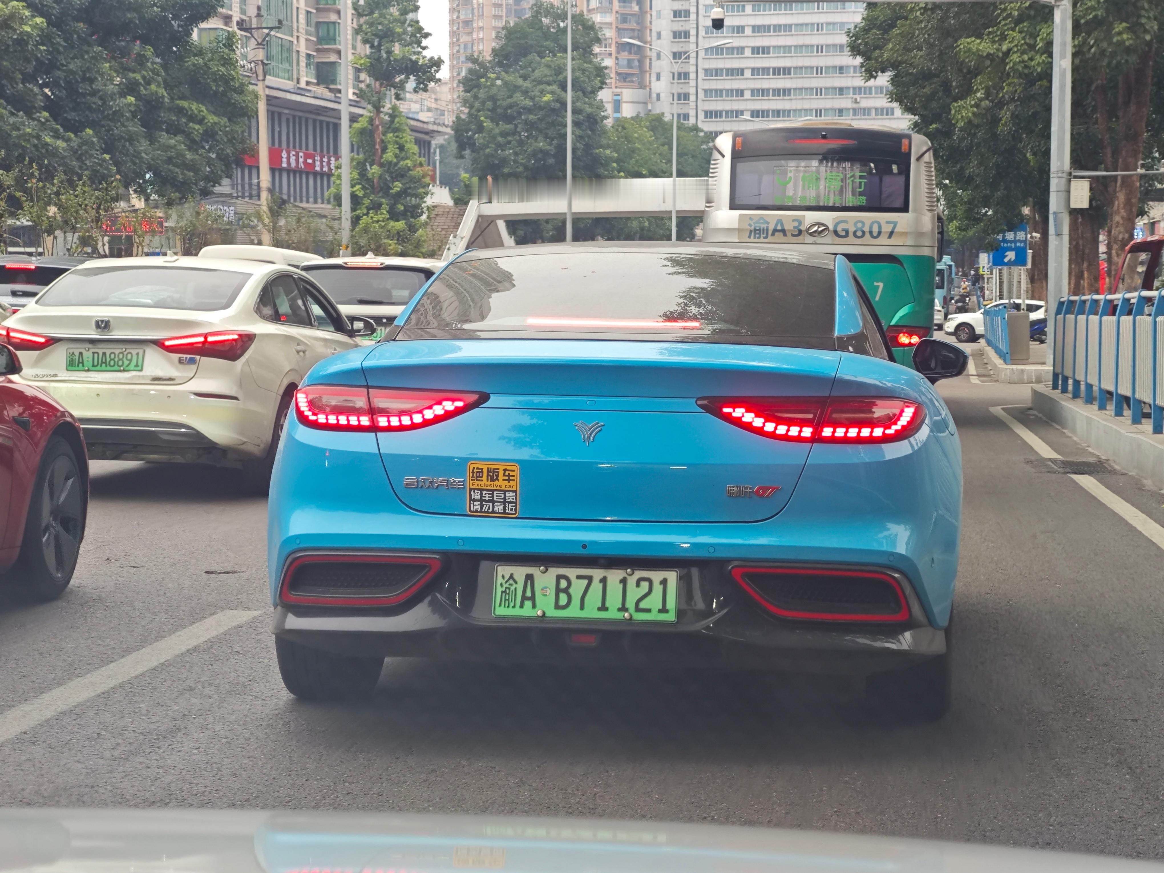 碰到一辆哪吒汽车，车主标识挺令人心疼的[doge]​​​
